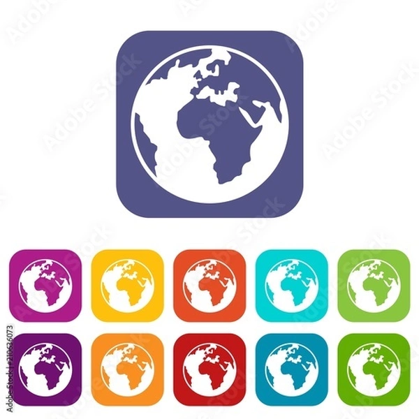 Obraz Earth globe icons set vector illustration in flat style in colors red, blue, green, and other