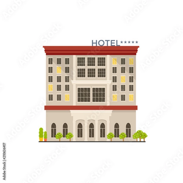Obraz Expensive luxury hotel in the city, flat vector motel building
