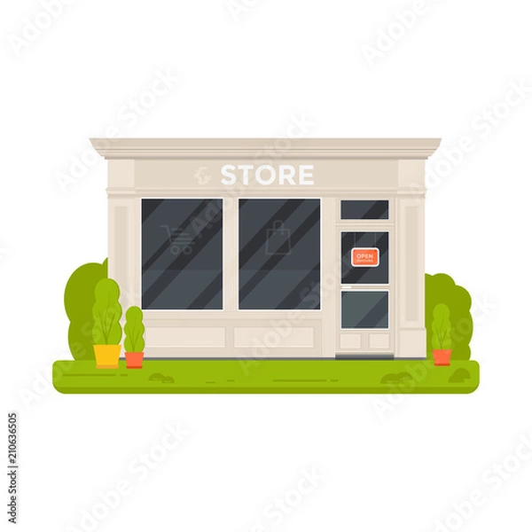 Fototapeta Vector flat design restaurants exterior and shops facade