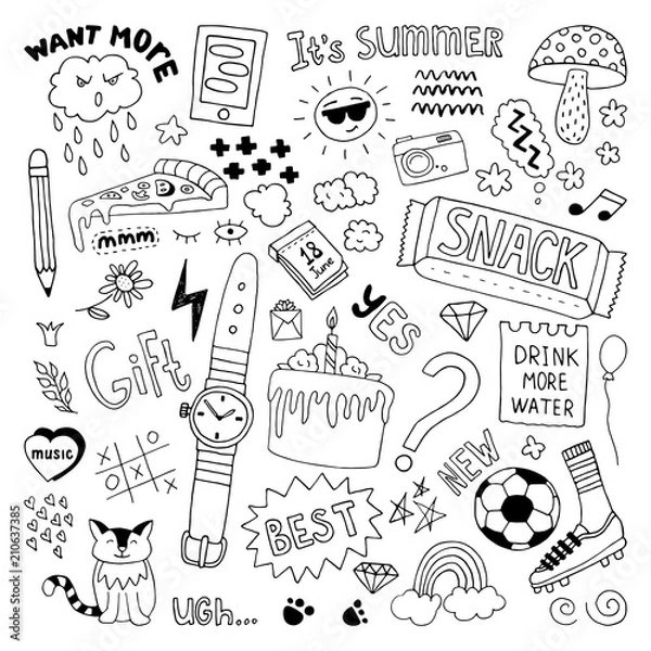 Obraz Doodle set. Hand drawn illustration in vector.