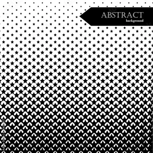 Fototapeta Square abstract background with halftone pattern in black and white colors. Gradient texture made of stars shapes. Design template of flyer, banner, cover, poster. Vector illustration