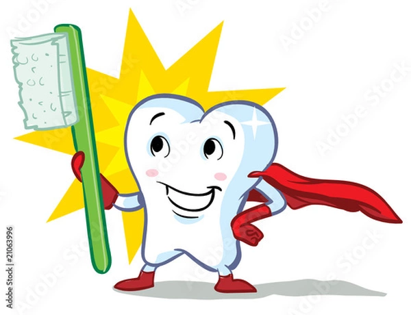 Obraz vector happy superhero healthy tooth, with toothbrush