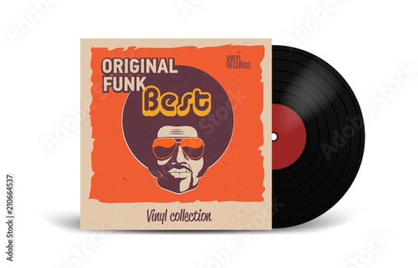 Fototapeta Realistic Vinyl Record with Cover Mockup. Disco party. Retro design. Front view.