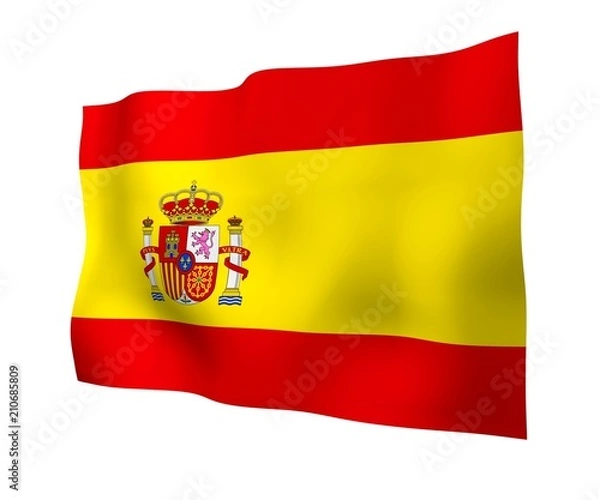Fototapeta The flag of Spain. Official state symbol of the Kingdom of Spain (Spanish: Reino de Espana). Concept: web, sports pages, language courses, travelling, design elements. 3d illustration