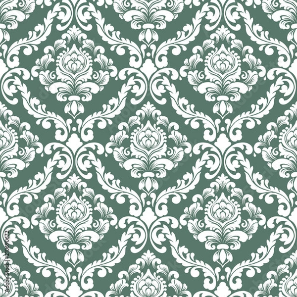 Fototapeta Vector damask seamless pattern background. Classical luxury old fashioned damask ornament, royal victorian seamless texture for wallpapers, textile, wrapping. Exquisite floral baroque template.