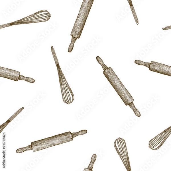 Obraz bakery kitchen tool, hand draw sketch seamless pattern vector.