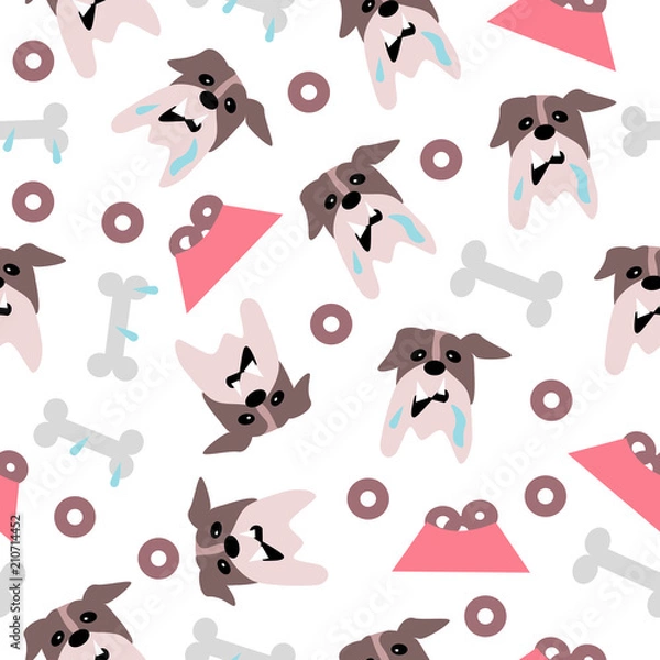Fototapeta Funny bulldog with bones and pet bowl seamless pattern