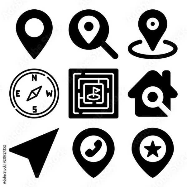 Obraz Vector icon set  about location with 9 icons related to vintage, field, information, wedding and application