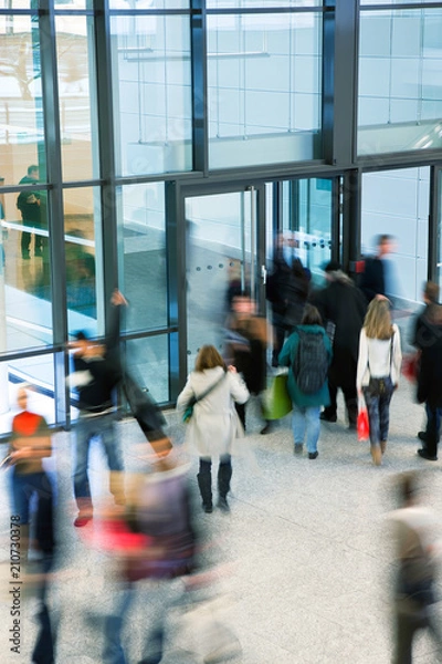 Fototapeta Group of People Walking in Shopping Centre, Motion Blur