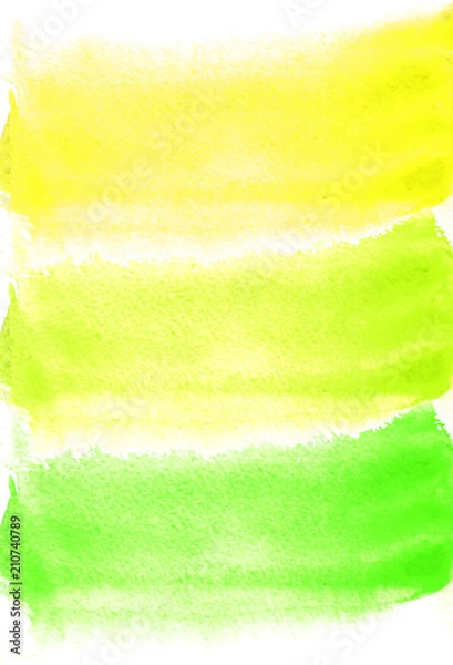 Fototapeta Card with watercolor blots. green and yellow colors. Painting for your design. Abstract bright textured backdrop. Vector illustration. Hand painted texture for banner, logo, invitation, postcard.