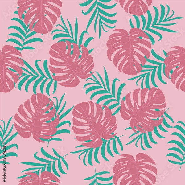 Obraz vector Hawaiian tropical summer seamless pattern with leaves