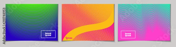 Fototapeta Zestaw poziome abstrakcyjne tła z wzorem rastra w neonowych kolorach. Kolekcja gradientowych tekstur z ornamentem geometrycznym. Szablon projektu ulotki, banera, okładki, plakatu. Wektor