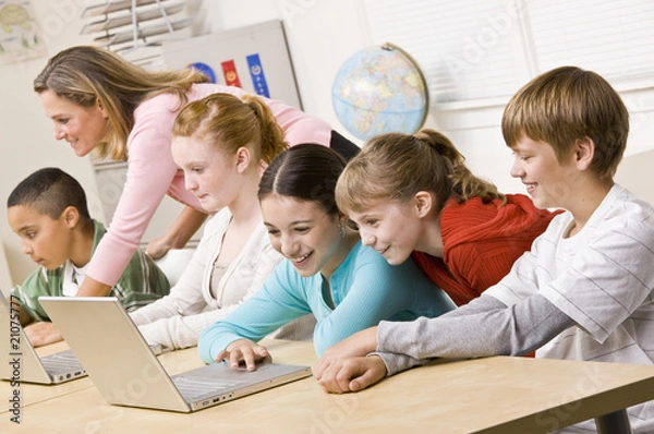 Obraz Students working on laptops