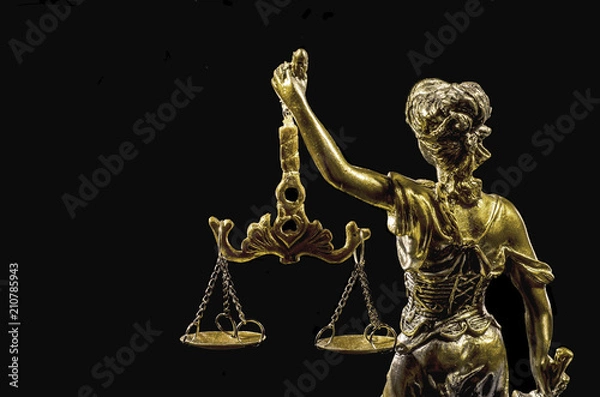 Obraz Statue of Justice on the black background, back view