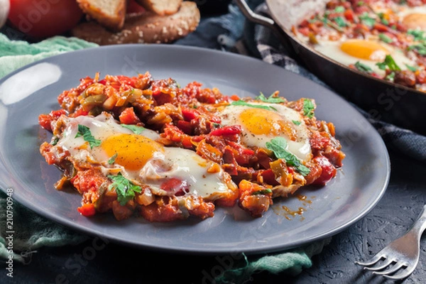 Fototapeta Portion of shakshuka on a plate