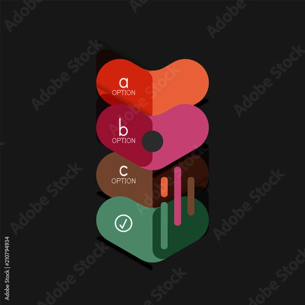 Fototapeta Flat design geometric infographics, arrow shape vector sticker or label, price tags, offer promotion badge, icon design, paper style layout for data graphic visualization step by step process, for
