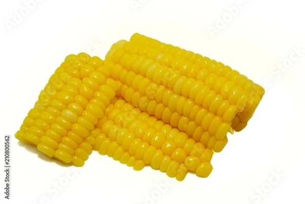 Obraz Top view of sweet corn with slices isolated on white background.