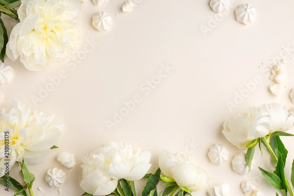 Fototapeta Flat Lay with Spring Flowers on Beige