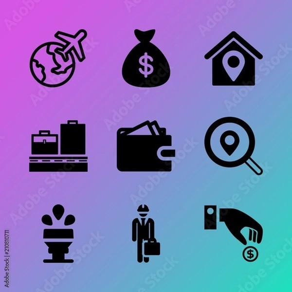 Fototapeta Vector icon set about business with 9 icons related to architect, template, backpack, direction, check, lounge, human, icons, earth and exterior