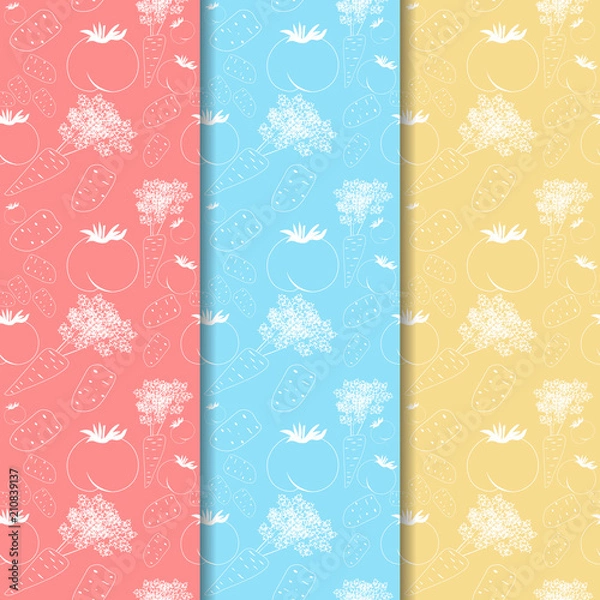 Fototapeta vegetable seamless pattern tomato, carrots, potatoes