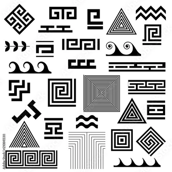 Obraz Klucz grecki. Typowe motywy egipskie, asyryjskie i greckie symbole wektorowe.