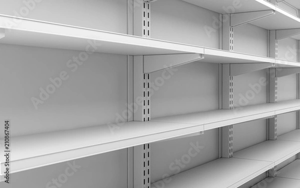 Obraz zbliżenie puste białe półki supermarketów