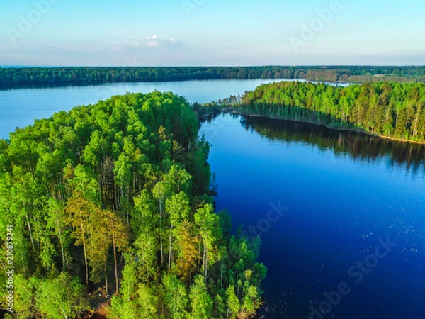 Fototapeta high view of the Gulf of Finland, forest and Islands at sunset