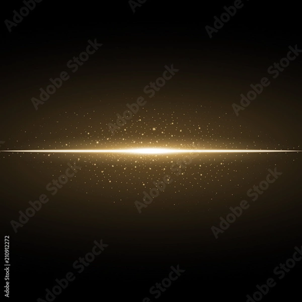 Fototapeta Glowing line with sparks, light effect, golden color