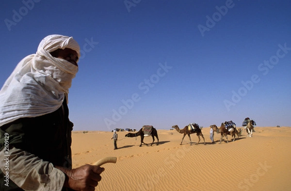 Obraz wielbłąda i karawana w wielkim zachodnim ergu