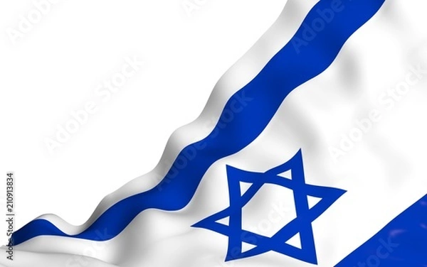 Fototapeta The flag of Israel. State symbol of the State of Israel. A blue Star of David between two horizontal blue stripes on a white field. 3d illustration