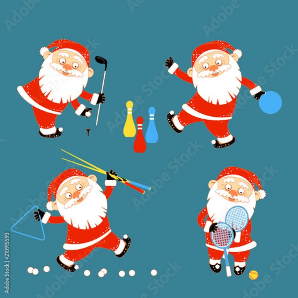 Fototapeta Set of Santa Claus playing sports games