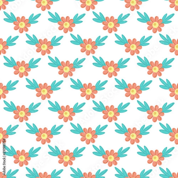Fototapeta Floral seamless pattern. Hand drawn creative flowers. Colorful artistic background with blossom. Abstract herb. It can be used for wallpaper, textiles, wrapping, card. Vector illustration, eps10