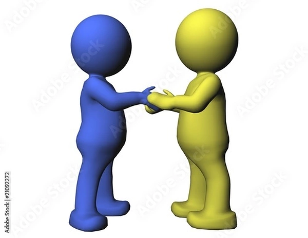 Obraz Yellowman And Blueman handshake