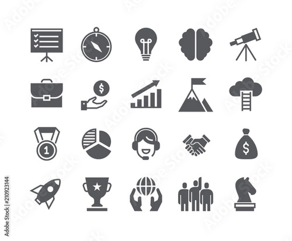 Fototapeta Simple flat high quality vector icon set,Universal startup, Career, Misson, Teamwork, Business Awards and more. 48x48 Pixel Perfect.