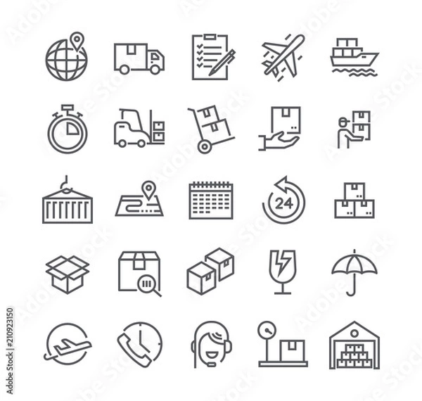 Fototapeta Editable simple line stroke vector icon set,Express Delivery, Tracking, delivery car, Logistics and more. 48x48 Pixel Perfect.