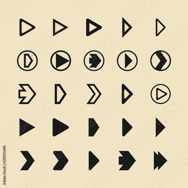 Fototapeta Pictogram set of play and arrow vector icons for web or app