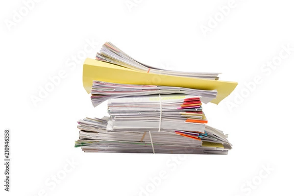 Fototapeta Stack of business papers isolated on white background