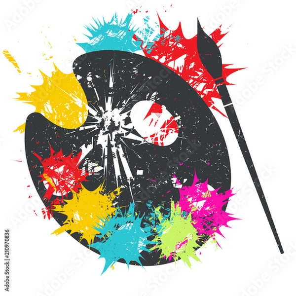 Obraz Paint brush and palette. Grunge vector illustration