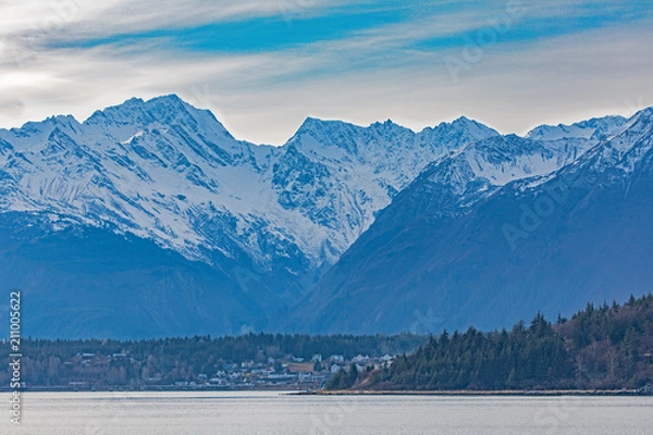 Obraz Haines Past Nukdik Point - A beautiful view of Haines, Alaska as the Juneau to Haines ferry sails past Nukdik Point into the  Haines ferry terminal. Haines, Alaska. 