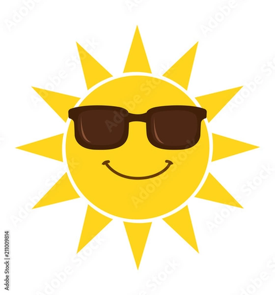 Fototapeta Summer sun smiling face with sunglasses vector illustration isolated on white 
