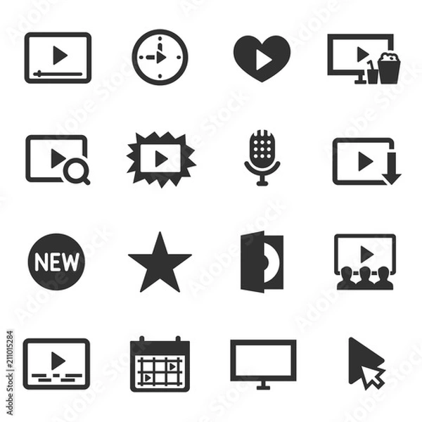Fototapeta Video, monochrome icons set.
