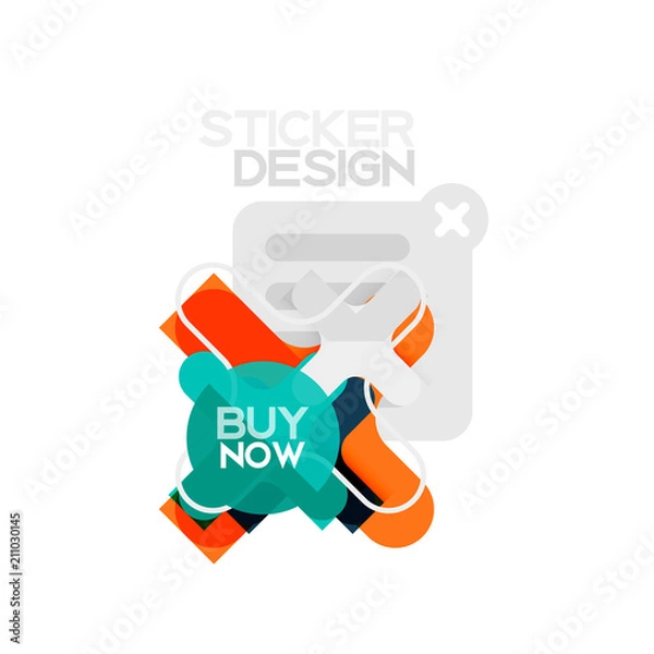 Fototapeta Flat design cross shape geometric sticker icon, paper style design with buy now sample text, for business or web presentation, app or interface buttons