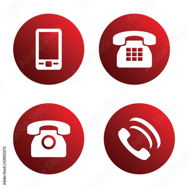 Fototapeta Vector icon set: red phone icons - mobile phone, handset, two types of traditional phone	