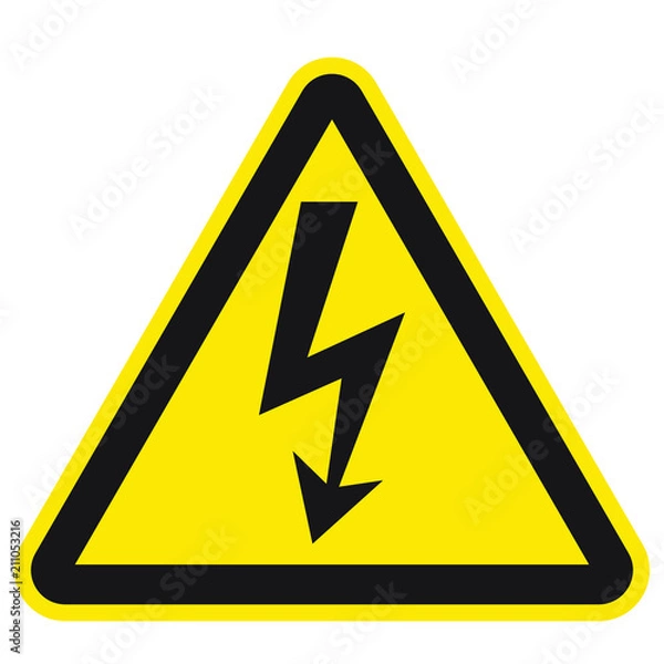 Fototapeta High Voltage Sign. Black arrow isolated in yellow triangle. Warning icon.
