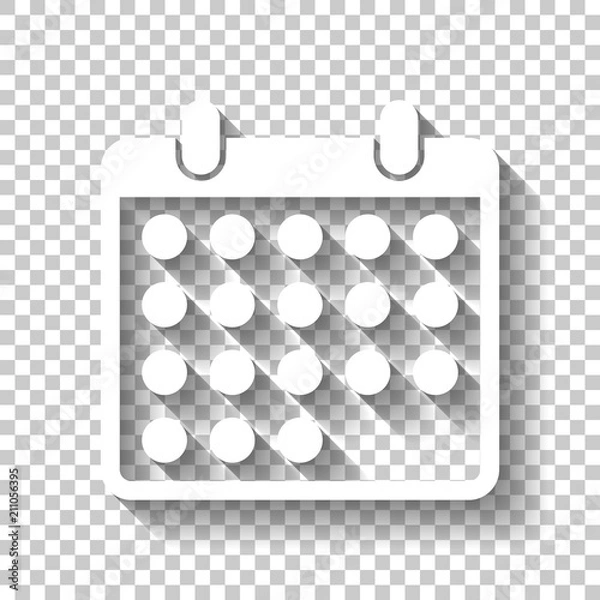 Fototapeta simple calendar icon. White icon with shadow on transparent back