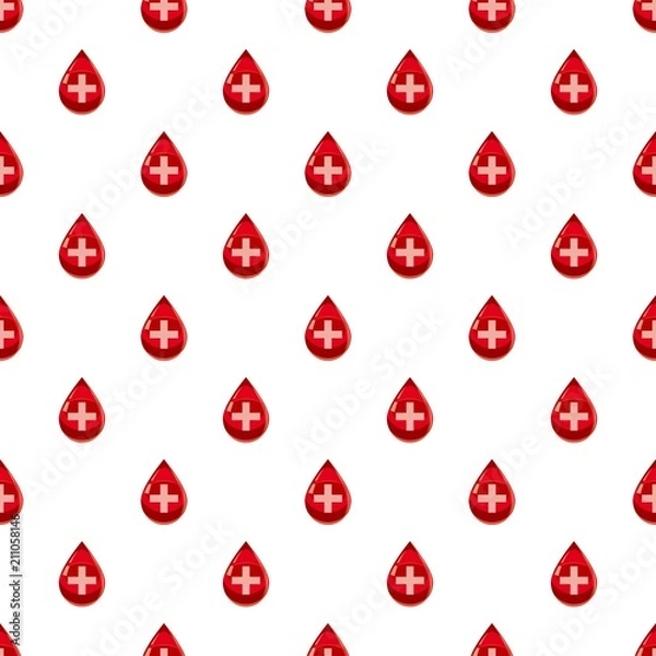 Fototapeta Red drop of blood with cross pattern seamless repeat in cartoon style vector illustration