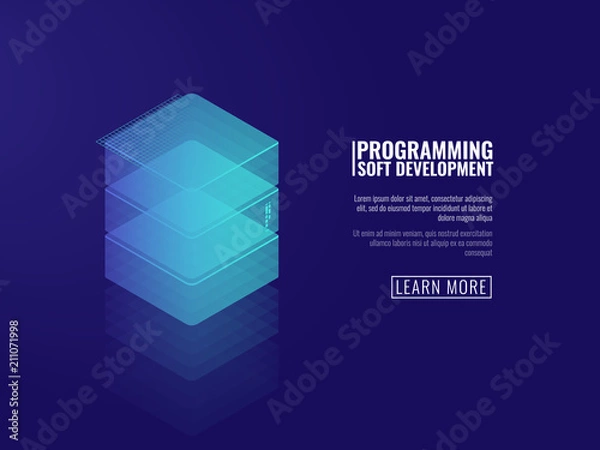 Obraz Abstract object, data server, cloud storage, banner for website isometric vector