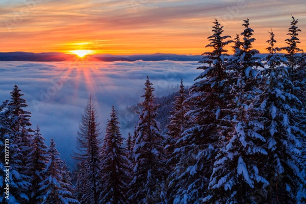 Obraz Winter Sunset With Cloud Inversion