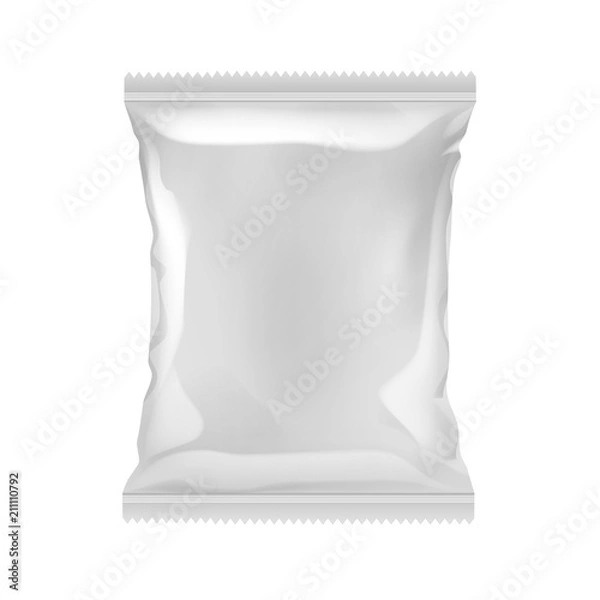 Fototapeta Vector Vertical Sealed Empty Plastic Foil Bag for Package Design with Serrated Edge Close up Isolated on White Background