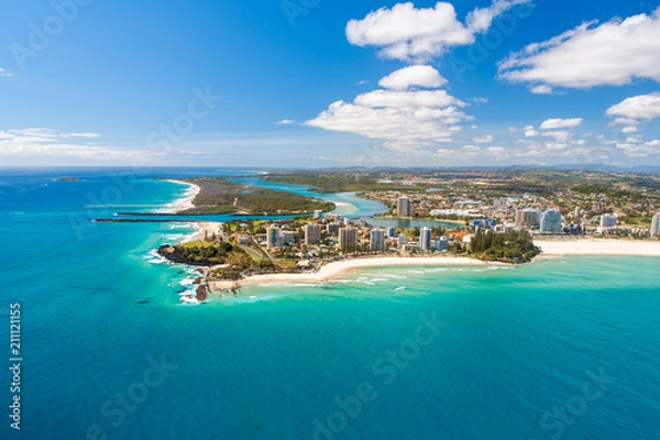 Fototapeta An aerial view of the beach at snapper Rocks and Coolangatta on the Gold Coast in Queensland, Australia